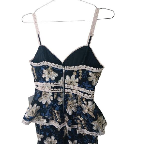 New Lulus XS Navy Blue Floral Embroidered Lace Trim Mini Dress Party - Picture 13 of 16